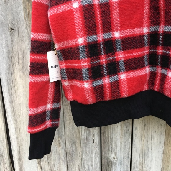 NWT Forever 21 Tartan Plaid Sweater Red S - Picture 9 of 13